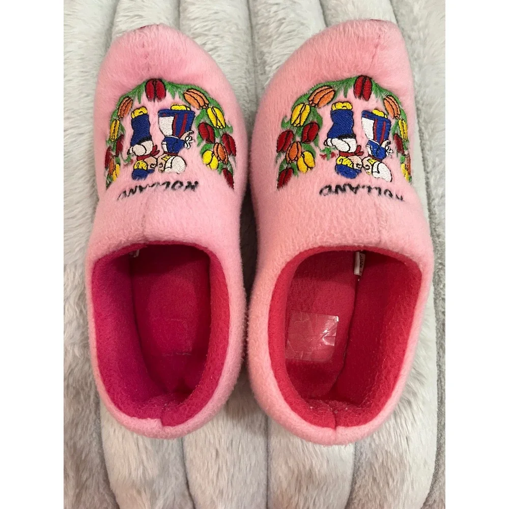 Wooden Shoe‎ Slippers Kids S Pink Good Holland Dutch Embroidered Plush Fleece